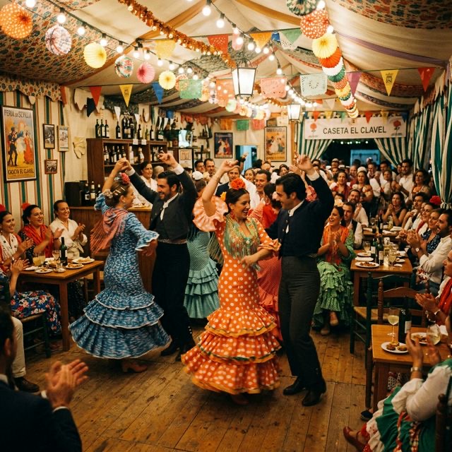 Ambiente en una caseta de feria por la noche